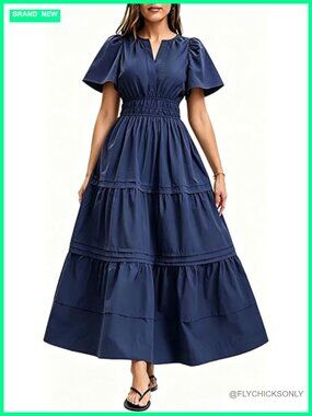 100% Cotton Tiered Maxi Dress with Smocked Waist Pockets